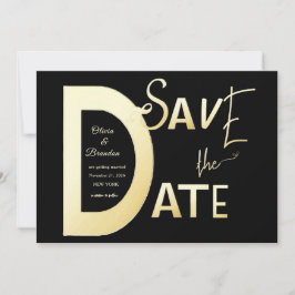 Save The Date 黒とゴールド テンプレート カード