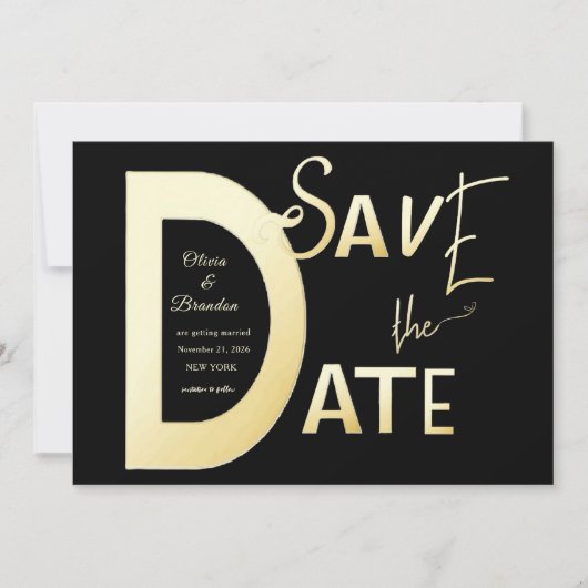 Save The Date 黒とゴールド テンプレート カード (正面)