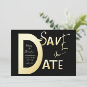 Save The Date 黒とゴールド テンプレート カード (スタンド正面)