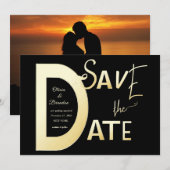 Save The Date 黒とゴールド テンプレート カード (正面/裏面)