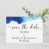 "Save the Date" 黒のタイポグラフィと青の水彩 セーブザデート (スタンド正面)