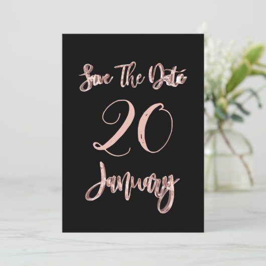 Save The Date 1月パーティー ブラック ローズ ゴールド スクリプト セーブザデート (スタンド正面)