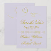 Save the Date | 2つのゴールドハート ラベンダー ウェディング セーブザデート (正面/裏面)