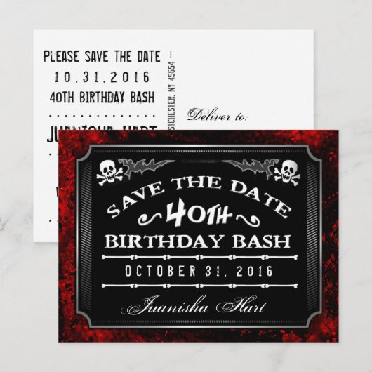 Save the Date 40th Birthday Bash Halloween 案内ポストカード (正面/裏面)