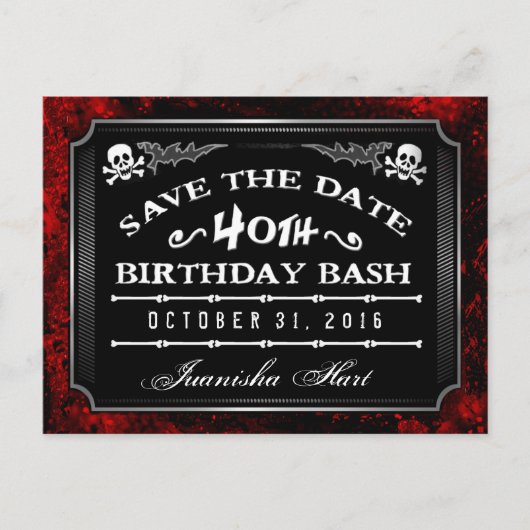 Save the Date 40th Birthday Bash Halloween 案内ポストカード (正面)