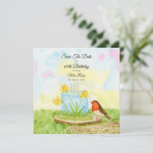 Save The Date 60th Birthday Robin Daffodil Cake セーブザデート (スタンド正面)