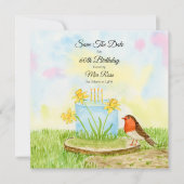 Save The Date 60th Birthday Robin Daffodil Cake セーブザデート (正面)