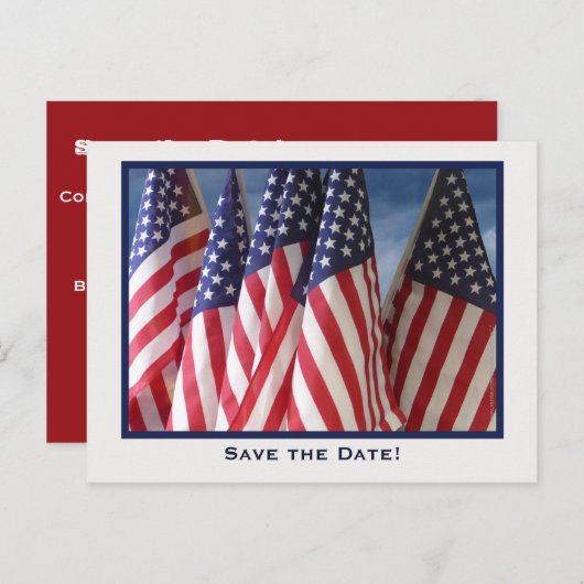 Save the Date 70th Birthday Party, American Flags 案内ポストカード (正面/裏面)