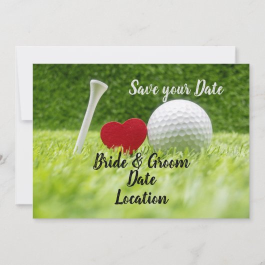 Save the date: a golf ball filled with love 招待状 (正面)