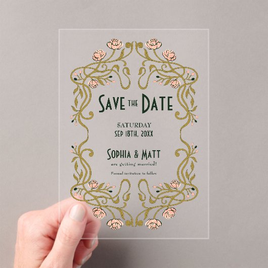Save The Date Art Nouveau Wedding アクリル招待状 (インサイチュ (ポータブル))