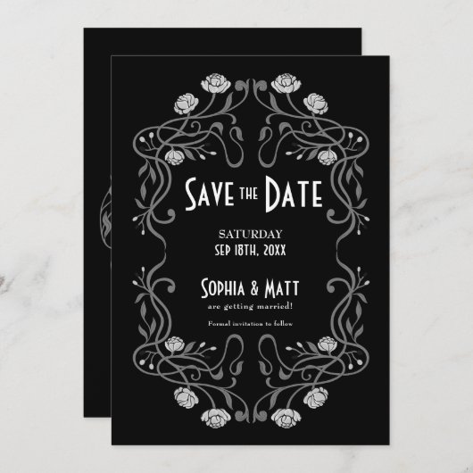 Save The Date Art Nouveau Wedding 招待状 (正面/裏面)