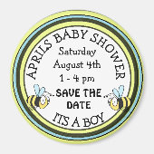 Save the Date Baby Shower Beeをテーマにしたマグネット マグネット (正面)