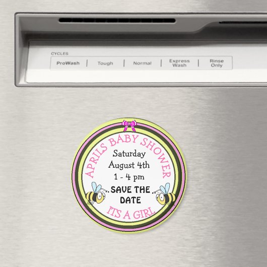 Save the Date Baby Shower Beeをテーマにしたマグネット マグネット (インサイチュ (食洗機))