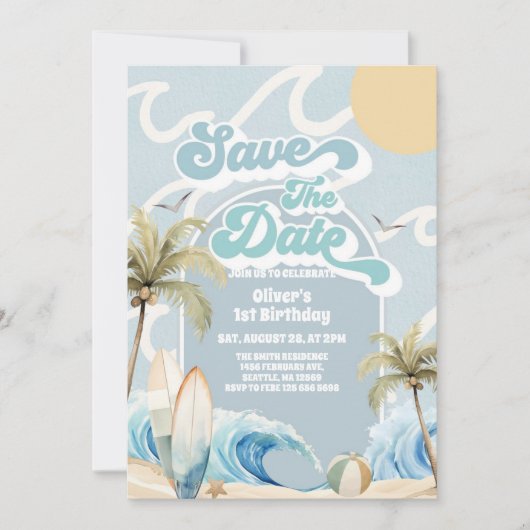 Save The Date Beach Party Summer Birthday  招待状 (正面)