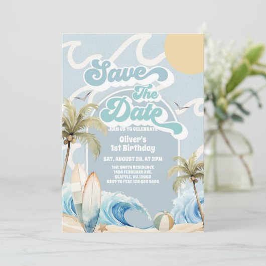 Save The Date Beach Party Summer Birthday  招待状 (スタンド正面)