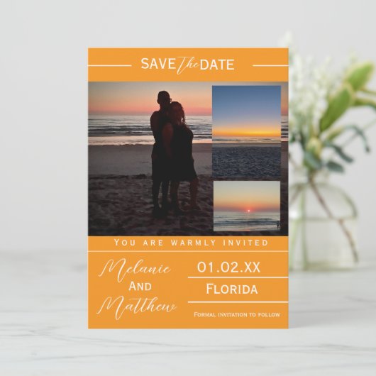 Save the Date Beach Photo Collage 招待状 (スタンド正面)