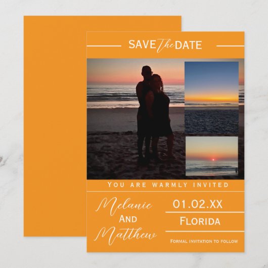 Save the Date Beach Photo Collage 招待状 (正面/裏面)