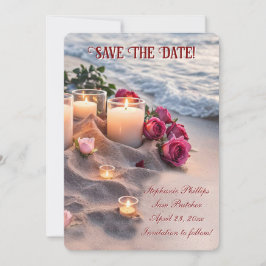 Save the Date Beach Roses Candles 招待状