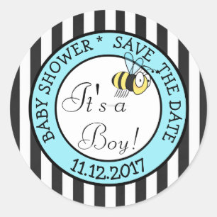 Save the Date, Bee Its a Boy Baby Shower Sticker ラウンドシール