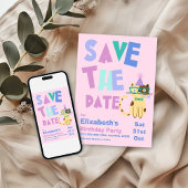 Save the Date Birthday Party Cute Cat Kids Party 招待状