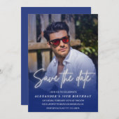 Save the date Birthday Party Photo Navy 招待状 (正面/裏面)