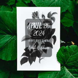 Save the Date Black and White Rose Botanical セーブザデート