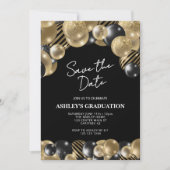 Save the Date Black Gold Graduation 招待状 (正面)