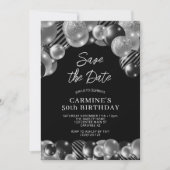 Save the Date Black Silver 50誕生日 招待状 (正面)