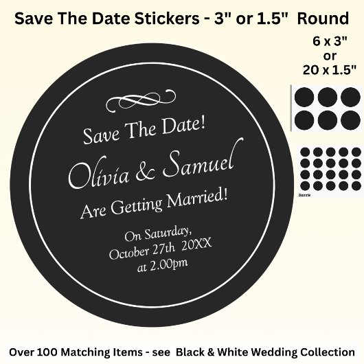 Save The Date - Black & White with Infinity Scroll ラウンドシール