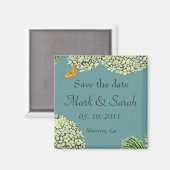 Save the Date Blue Hydrangea & Butterfly Magnet マグネット (正面/裏面)