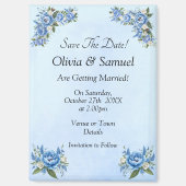 Save The Date, Blue Peony 5" x 2.5" 冷蔵庫 マグネット (正面)