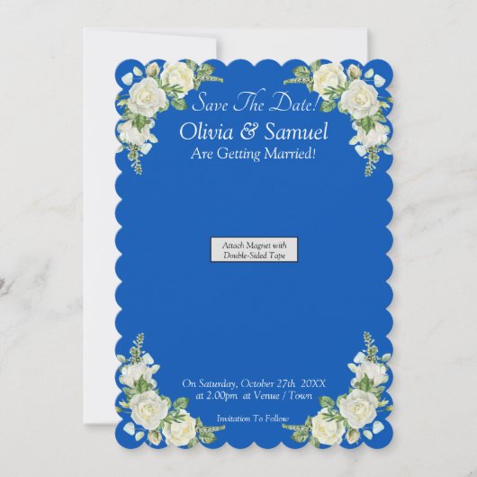 Save The Date - Blue White Magnet Backing Card (正面)