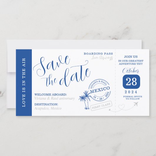 Save the date Boarding pass invitation カード (正面)