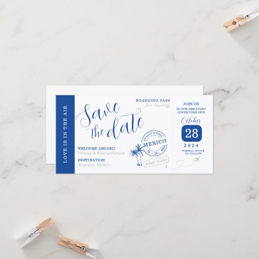 Save the date Boarding pass invitation カード (正面/裏面インサイチュ)