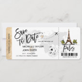 Save the Date Boarding Pass Paris Wedding 招待状 (正面)