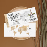 Save the Date Boarding Pass Paris Wedding 招待状<br><div class="desc">Destination  Paris,  France Wedding Boarding Pass Ticket Gold Plane Save the Date with heart and plane icon with Eiffel Tower</div>