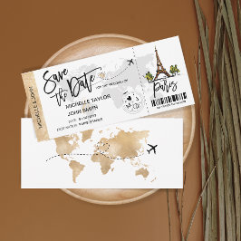 Save the Date Boarding Pass Paris Wedding 招待状