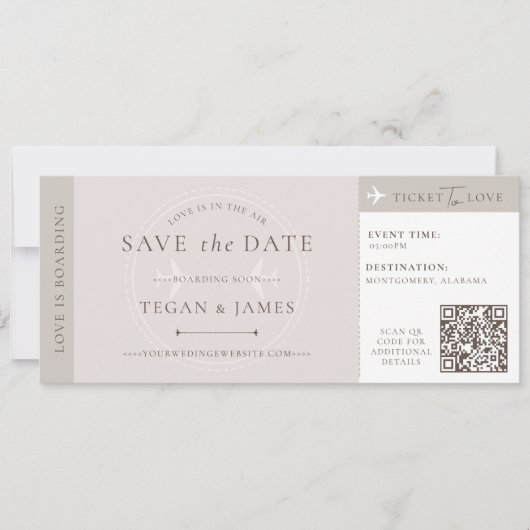 Save the Date Boarding Pass Wedding Plane Ticket 招待状 (正面)