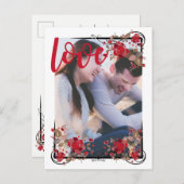 Save the Date Bohoバラ&ラブフォトポストカード 案内ポストカード (正面/裏面)