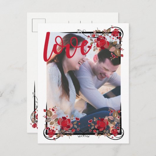Save the Date Bohoバラ&ラブフォトポストカード 案内ポストカード (正面/裏面)