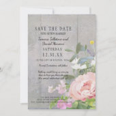 Save the Date BOHO ラスティック フラワーズ ウッド バーン ピオニー 招待状 (正面)