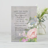 Save the Date BOHO ラスティック フラワーズ ウッド バーン ピオニー 招待状 (スタンド正面)