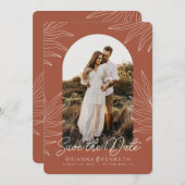 Save the Date Boho Arch Photo on Botanical 招待状 (正面/裏面)