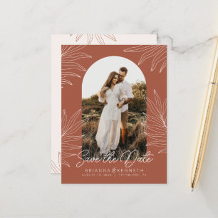 Save the Date Boho Arch Photo Terracotta Botanical ポストカード