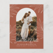 Save the Date Boho Arch Photo Terracotta Botanical ポストカード (正面)