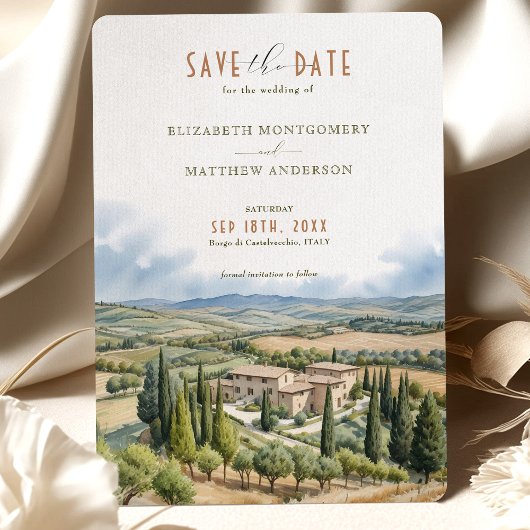Save The Date Borgo di Castelvecchio，イタリア 招待状