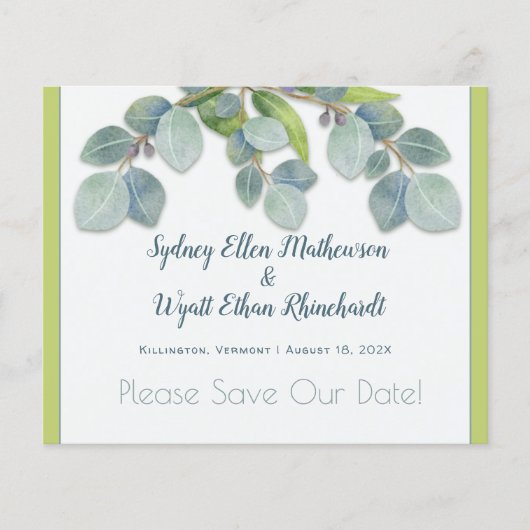 Save the Date Botanical Eucalyptus Budget 結婚's チラシ (正面)