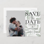 Save the Date Botanical Sage Green Photo 結婚's A 案内ポストカード (正面/裏面)