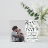 Save the Date Botanical Sage Green Photo 結婚's A 案内ポストカード (スタンド正面)