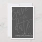 SAVE THE DATE brush lettered script carcubine gray 招待状 (正面)